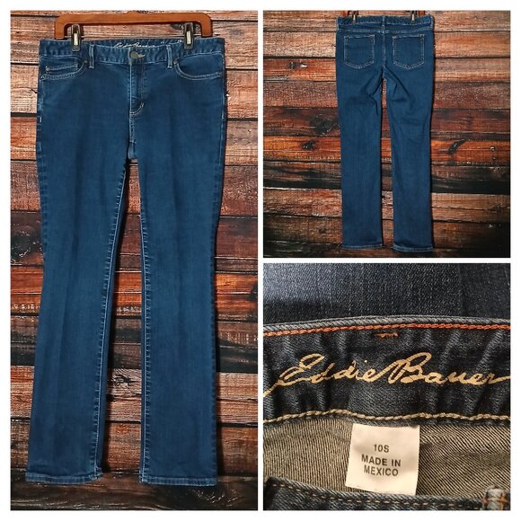 Eddie Bauer Jeans Size 10 Short Truly Straight Low Rise Dark Blue Denim Stretch - Picture 1 of 9